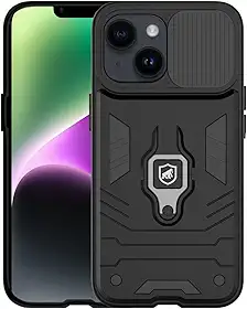 Gshield | Capa Case Capinha Defender para iPhone com Proteção de câmera Alça Ring e Função kick Stand (Preta, iPhone 14)