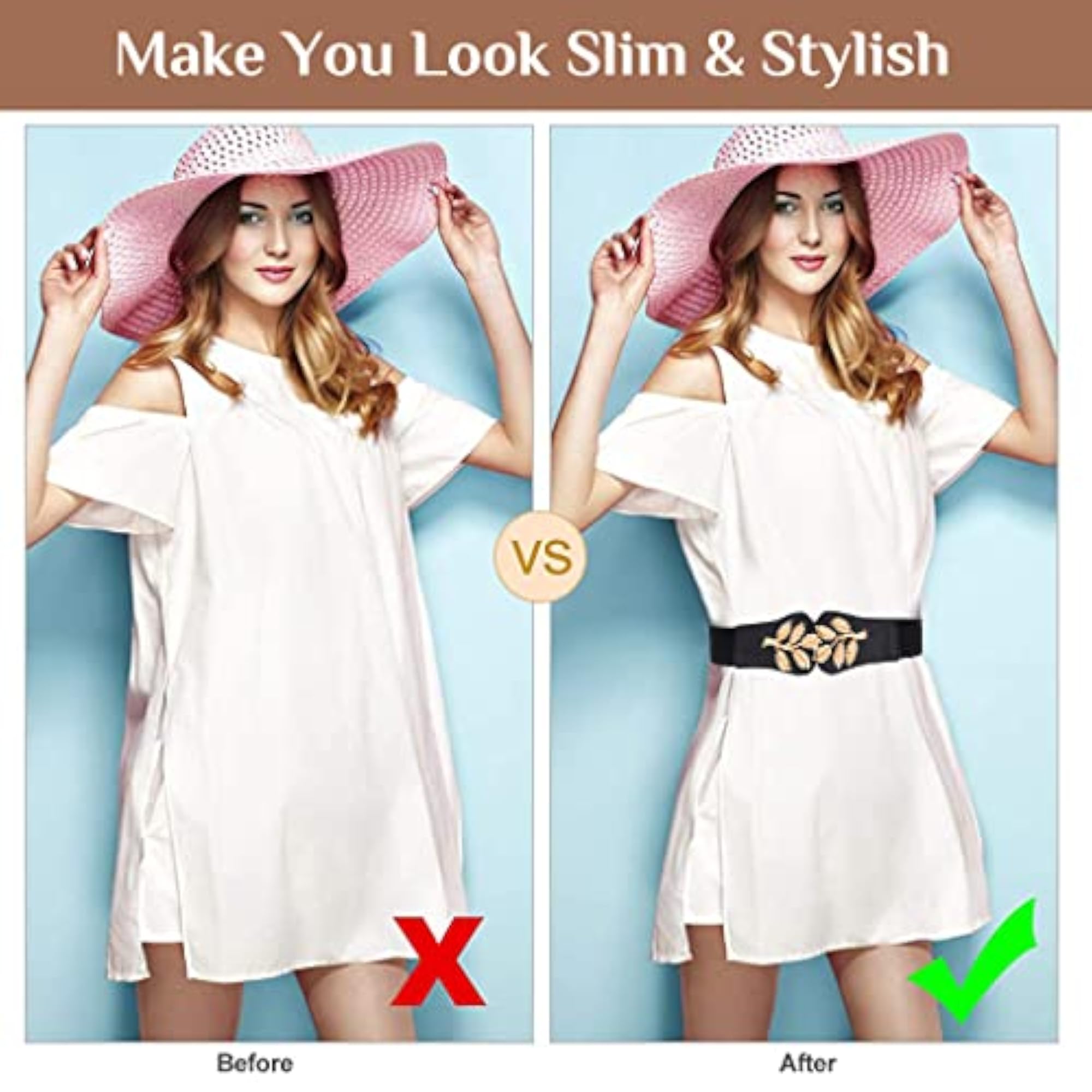 Elastic Wide Waist Belt, Adjustable 66-90cm Leaf Buckle