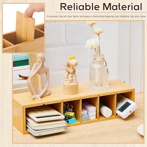 Image of Jetec Wooden Pencil Pen Holder for Desk 6 Compartments Cosmetic Makeup Brush Stationery Office Desktop Organizers for Countertop Adjustable Silverware Caddy for Party, Art Supplies,Home(Bamboo)