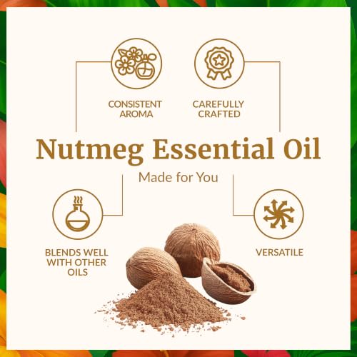 Image of SVA Nutmeg Essential Oil, Glass Bottle with Dropper, 4 Fl Oz (118 ml) | Nutmeg Essential Oil for Diffuser, Massage, Skin, Hair, Perfume Making, Soap Making, Candle Making, Fragrance & DIY Blending
