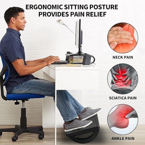 Image of Foot Rest for Under Desk at Work - Ergonomic Foot Stools for Under Office Desk - Rocking Footrest with Roller Massager - Leg Rest for Chair, Computer Gaming - Promote Leg Circulation