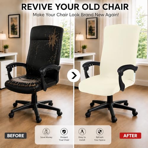 Image of Elastic Computer Chair Cover with Durable Zipper - Protective Removable Washable Universal Office Desk Chair Seat Slip Cover - Stretchy Soft Anti-dust Desk Chair Seat Protector for Dogs, Cats, Pets