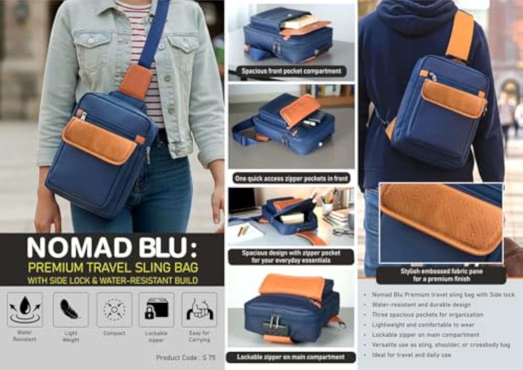 Nomad Blu Premium Travel Sling Bag, Water Resistant, Unisex