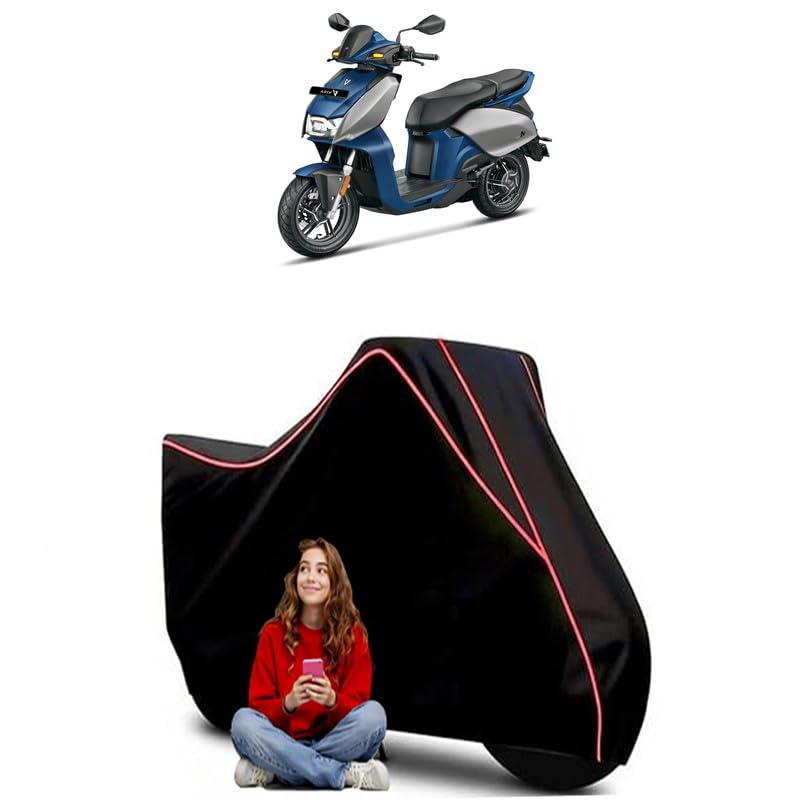 Image of V1 Plus Scooty Bike Cover Water Resistant Outdoor Use Universal Fit Scooters Motorcycles Heavy Duty UV Protection Dust Rain Scratch Resistant Elastic Bottom Black Blue Piping