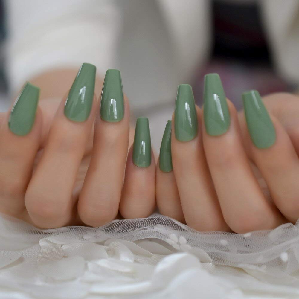 Amazon.com: CoolNail Glossy Olive Green Press on False Nails Extra Long UV  Gel Coffin Ballerina Flat Shape Press On Fingersnails Free Adhesive Tapes :  Beauty & Personal Care