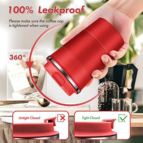Image of Dycietx Travel Mug with Leakproof Lid,Insulated Reusable Coffee Mug for Hot&Cold Drinks /Tea,Portable Stainless Steel Thermal Takeaway Travel Coffee Cup for Car /Outdoor /Picnic /Office /School (Red)