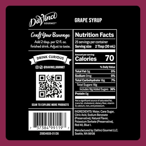 Image of DaVinci Gourmet Grape Syrup, 25.4 Fluid Ounces (Pack of 4)