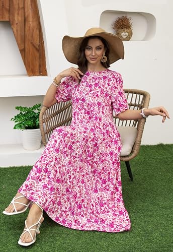 2025 Women’s Boho Floral Maxi Dress Flowy Beach Loose Long Dresses for Vacation3