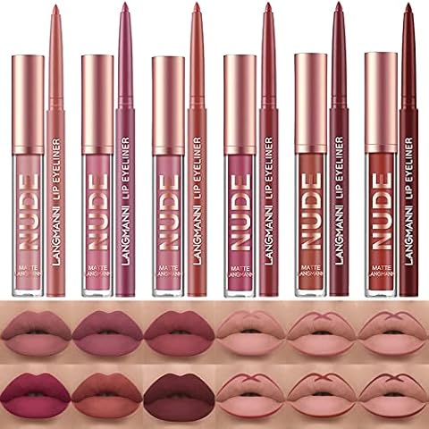 6 Matte Lipstick with 6 Lipliners Durable Lip Gloss Long-Lasting Non-Stick Cup Not Fade Waterproof High Pigmented Velvet Lipgloss Kit Beauty Cosmetics Makeup Gift for Girls Lipstick Set(12PCS) Cover