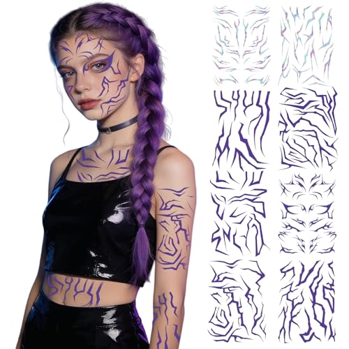 MUNSKT 8PCS Tatuajes Temporales Para Niños, Accesorios De Cosplay, Disfraces De Halloween Accesorios De Cosplay Tatuajes Falsos Para Niñas (púrpura)