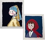 DACUN 1. 6 stücke Schönes Mädchenstickerei-Kit for Anfänger, Mädchen mit Perlenohrringen und Mädchen mit Mäntel, Latch-Haken-Kits for Erwachsene Anfänger Kinder, dekorative Malerei