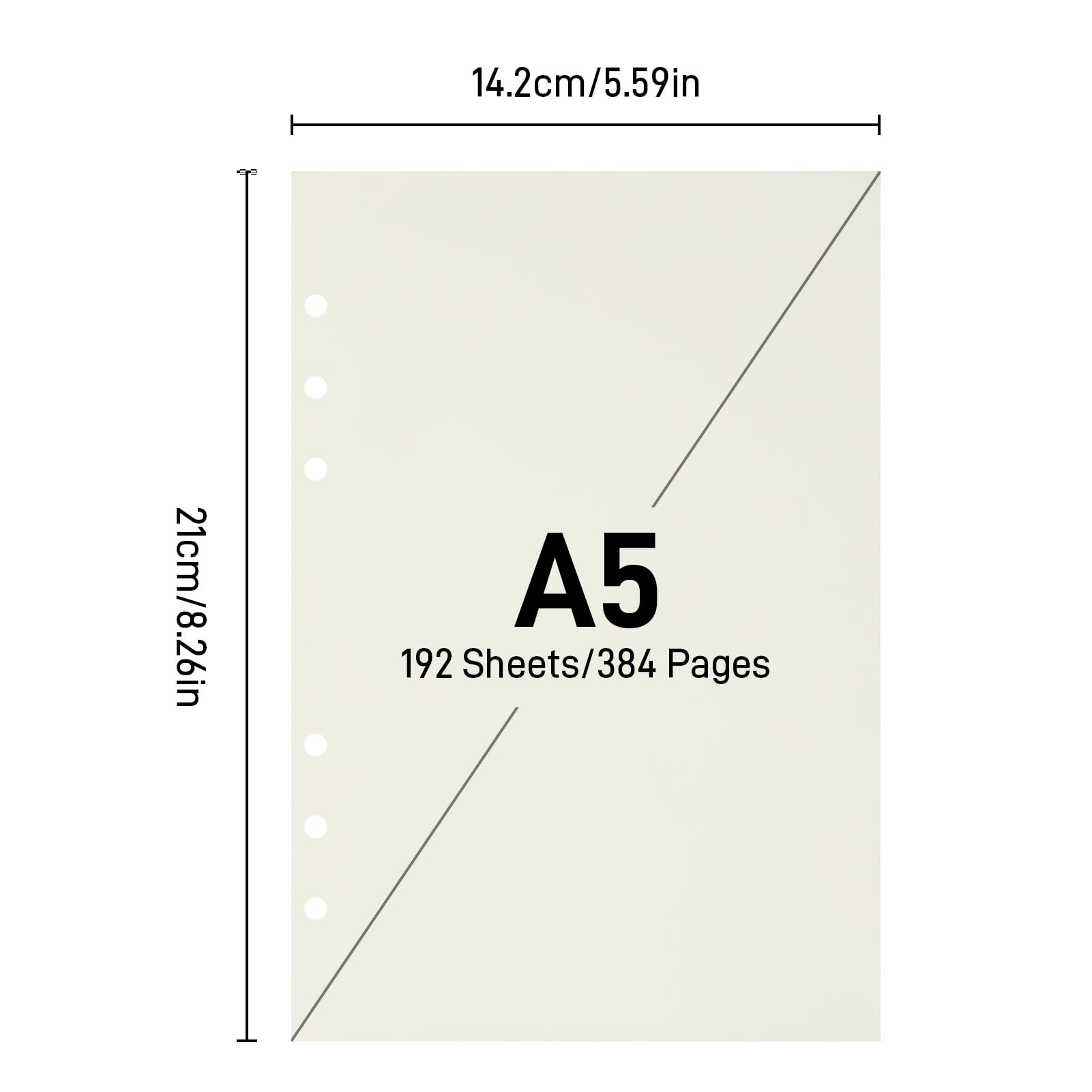 JIANTA 192 arkusze papieru uzupełniającego, puste papier A5, 6 otworów, do wielokrotnego napełniania, notatniki do notatnika, spiralnego segregatora A5, 6 otworów, segregator pierścieniowy