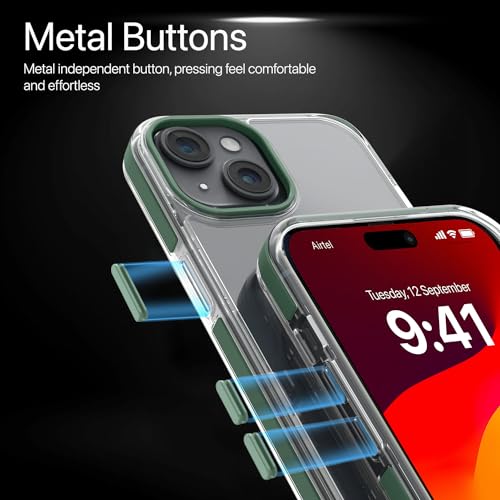 Image of Vaku Luxos Apex Series Back Cover Case for iPhone 15 Plus Metal Frame Camera Bump Scratch Resistant Slim Thin Military-Grade Protection - Green