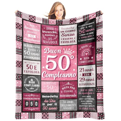 Giftasy Regalo 50 Anni Donna, 50 Anni Compleanno Donna - Idee Coperta Plaid Piena di Benedizioni, Regalo Originale per Amica, Mamma, Nonna, Sorella, Figlia, Fidanzata (157 x 132 cm)