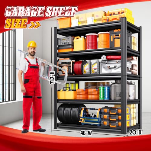 Image of 2 Pack 5-Tier Heavy Duty Metal Garage Shelving 71.2 inch Hx46 Wx20 D | Adjustable Shelf Height, Powder-Coated Finish, Tool-Free Assembly, Rust-Resistant Steel, Warehouse & Workshop Use