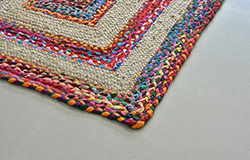 Image of Jute Braided Natural Hand Woven & Reversible Rug for Living Room Kitchen Entryway, Farmhouse Rustic Burlap Carpet Floor Mat (cottjuterect, 6X9-feet)