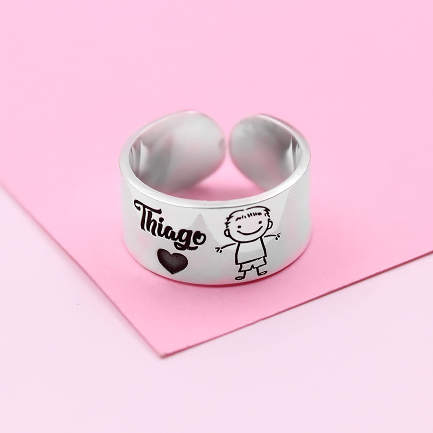Anillo Personalizado Mujer con Nombre e Imagen de Hijo Nieto Sobrino Plata de Ley para Madre, Amiga, Prima