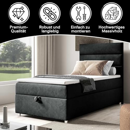 Best For Home Boxspringbett Trinity k-4 mit 7-Zonen Bonell-Federkernmatratze | Boxspringbett 100x200 | Boxsprintbett mit Matratze Und Stauraum | Polsterbett 100x200 - Lieferung bis Bordsteinkante – Bild 4
