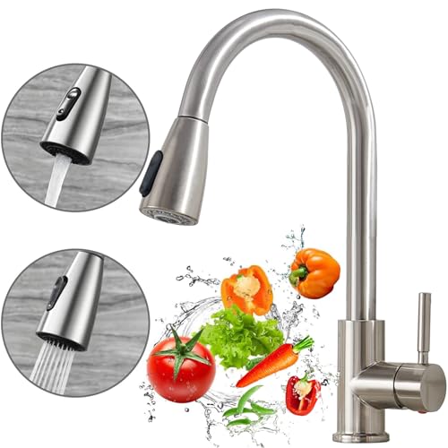 Yoawllty Kitchen Faucet Kitchen Tap Faucet Mixer with Pull Down Sprayer Hot and Cold Kitchen Sink with 2 Modes Stainless Steel Modern Single Handle High Arc Faucet Mixer for Sink