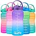 QuiFit 3,8 l/2 Liter motivierende Trinkhalm-Wasserflasche – mit Zeitmarkierung, BPA-frei, auslaufsicher, langlebig, für Fitness-Outdoor-Enthusiasten, Violett/Blau Farbverlauf., 2L