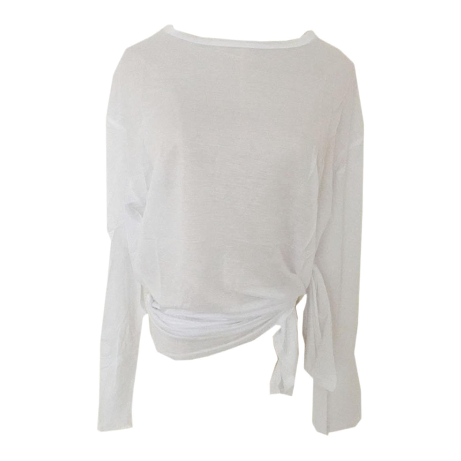 CALANDIS™ Womens Long Sleeve T Shirts Lightweight Thin Basic Top for Club Bar Swimming White | Tops & Blouses | Womens Clothing-image-2