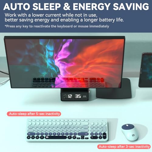 Image of Wireless Keyboards Mouse Combos, Colorful Cute Typewriter Full-Size Retro Round Keycaps, 2.4GHz Cordless Connection Sleep Mode Office Wireless Keyboard and Mouse Set for Desktop Laptop PC Computer