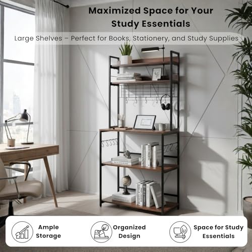 Image of wow craft 5-Tier Storage Rack - Functional Microwave Stand, Bookshelf, Kitchen & Office Organizer | Durable Metal Frame, Easy to Assemble, Space-Efficient