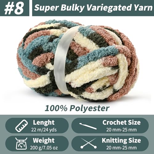 Image of Chunky Jumbo Chenille Yarn Multicolor 10 Pack | 2000g /240yds Super Bulky Baby Soft Yarn for Hand Knitting Fluffy Chunky Knit Throw Blanket Yarn