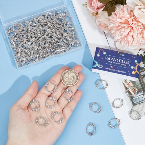 SUNNYCLUE 1 Box 120Pcs Bead Frames 10mm Circle Bead Frame Bulk Antique Silver Alloy Tibetan Style Hollow Round Beads Frames Metal Charms for jewellery Making Supplies DIY Bracelets Necklaces Earrings - Image 3