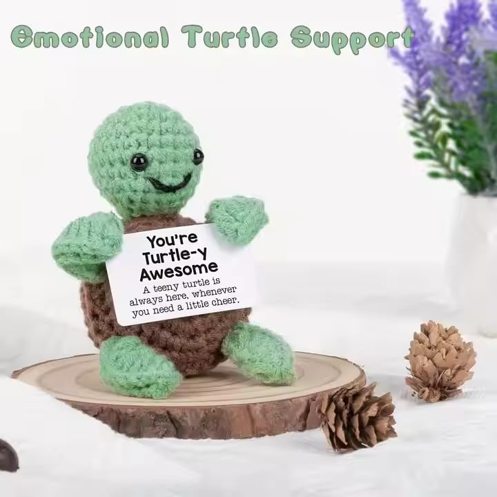 Image of Cute Emotional Support Crochet Toys Handmade Gifts with Message for Women Men Friends Coworkers, Birthday Christmas Valentine's Gift (Turtle)