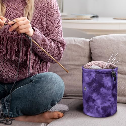 Image of Sellikakes Purple Marble Small Yarn Bag Crochet Storage Organizer, Knitting Bag Portable Knitting Bag, Yarn Holder for Crochet Project Knitting & Crochet Needle Accessories