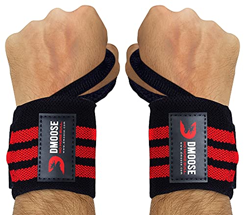DMoose Wrist Wraps for Weightlifting 12 and 18 Inches Thumb Loops with Wrist Support for Workouts Powerlifting Wrist Straps for Weight Lifting Men and Women
