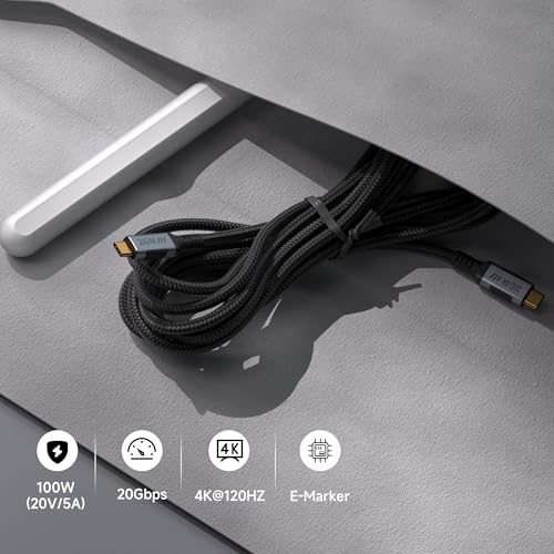 Image of USB C Long Cable 20 FT 2Pack,USB C 3.2 Gen 2x2 20Gbps Data Transfer Compatible with Thunderbolt 3 Cable,Type C 100W Fast Charging,USBC 4K@120Hz Video Output for Monitor,Display,SSD,Docking.