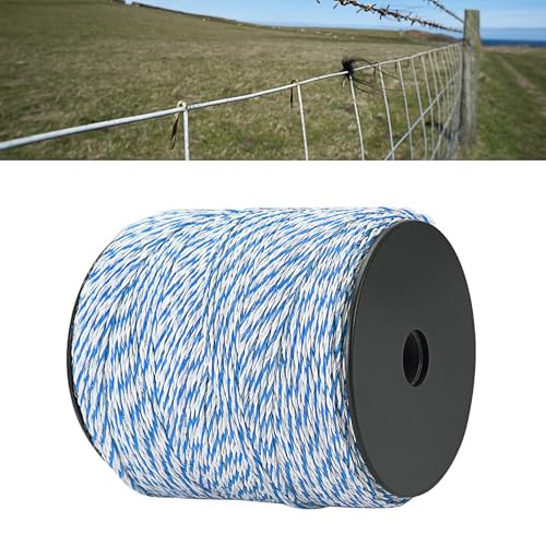 500m Electric Fence Wire 6 Strands Stainless Steel Wire Reel Nylon Electric Fence Rope Portable Rust Resistance Electric Fence Tape Polywire for Farm Horse Sheep Fencing (Blue)
