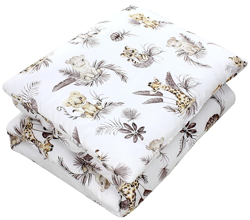 TupTam Kinder Gemusterte Bettdecken Set Ganzjahresdecke Bettdecke Kopfkissen Flachkissen 2tlg., Farbe: Löwe/Blätter/Beige, Größe: 135 x 200 cm / 40 x 80 cm
