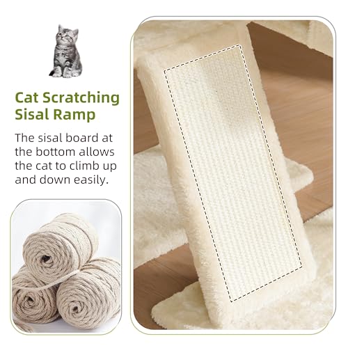 Image of Gitelsnour Cat Tree Tower for Indoor Cats, Top Platform with Toy, GCT006SM | 49.2 inch Cat Condo House, Sturdy Base, Scratching Post & Board, 3 Balls, Hanging Basket, Small Cats and Kittens, Beige