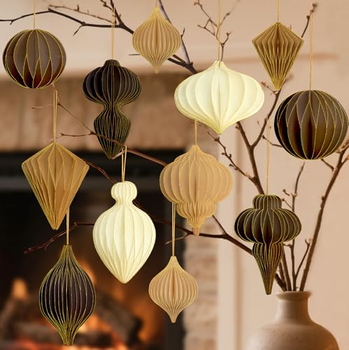 24 Stück Weihnachtspapier-Wabenornamente für Baum, 3D-Glitzerkante,...