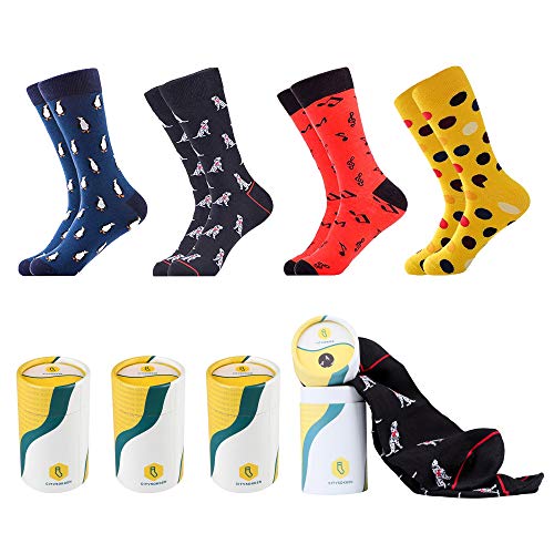 Fun Socks for Men - Crew Socks Mens Dress Socks Colorful - Funny Mens Socks 4 Pack