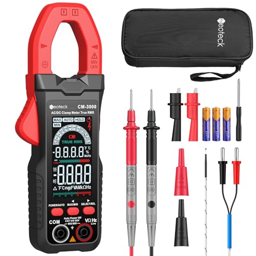 Neoteck Pinza Amperimétrica 6000 Cuentas TRMS Pinza Multímetro 800A AC Corriente Multimetro Digital con Pantalla a Color y Rango Automático para Voltaje AC/DC,NCV,Resistencia, Diodos, Continuidad