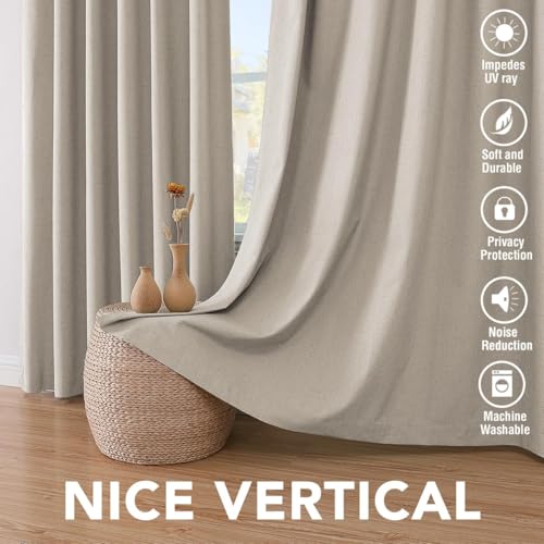 Image of H.VERSAILTEX Blackout Curtains Linen Curtains 120 inches Long 100% Black Out Curtains for Bedroom Windows, Textured Linen Look Draperies Grommet with White Liner, 2 Panels, Cobblestone