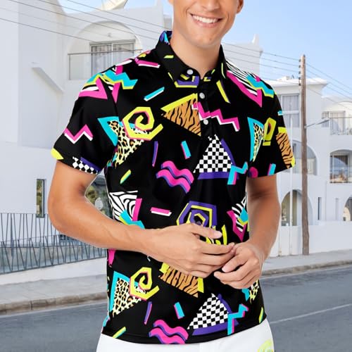 70s Outfits for Men Golf Polo Shirts Short Sleeve Disco Retro Paisley Button Vintage Dry Fit Funny Clothes4