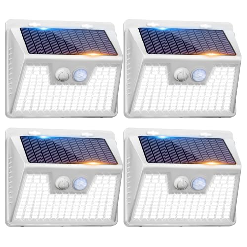Image of Peasur White Solar Lights Outdoor Waterproof, 6Pack 140LED Solar Powered Motion Sensor Light, 3 Modes Security Wall Lights for Fence Garden Yard Outside