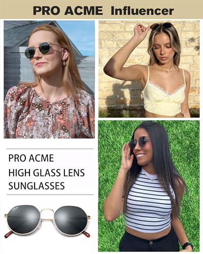 Pro Acme Round Sunglasses for Women Men Glass Lens Metal Frame Polygon Shades Sun Glass 53MM2