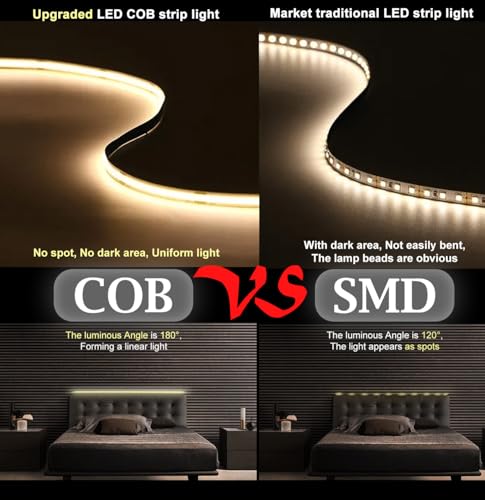 Image of RGBW COB LED Strip Light Kit,16.5ft Color Changing Multicolor Neutral White, Cuttable Adhesive Lights Strip ETL Listed for Bedroom Party Decoration with Remote & APP Control (AC /DC Adapter Included)
