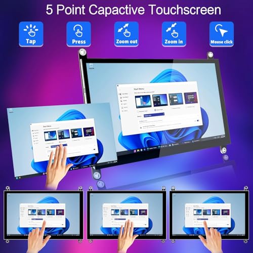 Image of HAMTYSAN 7 Inch Raspberry Pi Screen Touchscreen Monitor 1024x600 Small HDMI Monitor w /Dual Speakers IPS Screen Display for Raspberry Pi 5 /4 /3 Win 11 /10 /8 /7 Jetson Nano, Free Driver