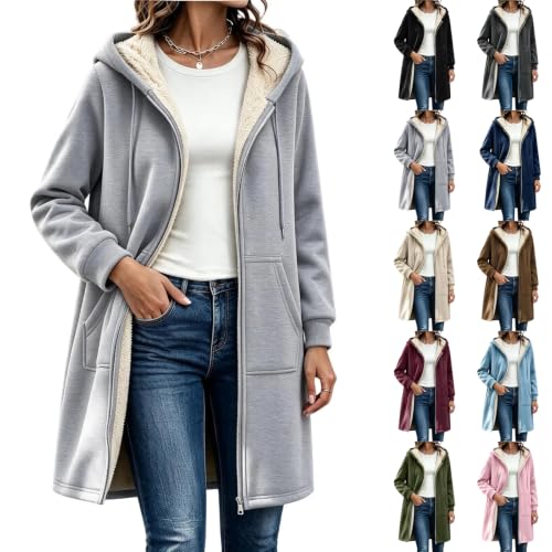 Women Zip Up Long Hoodies Sherpa Fleece Lined Warm Hooded Coat with Pockets - image 1