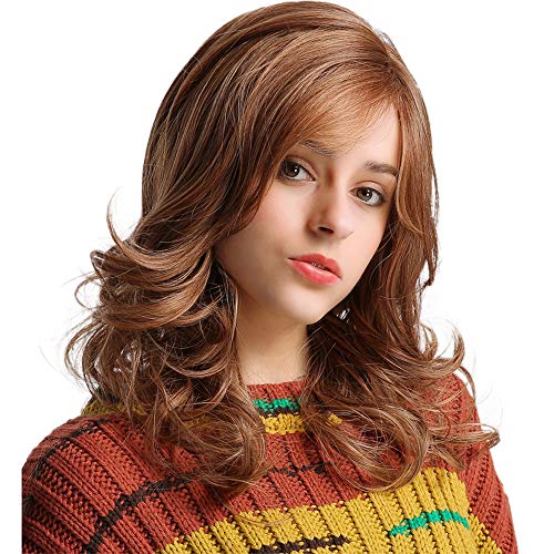 TopWigy Short Bob Straight Wig with Bangs, Black Lace Front Synthetic Heat Resistant Wig for Woman, Cosplay Costume Daily Party Wigs(16", Natural Black) (Ginger Brown)