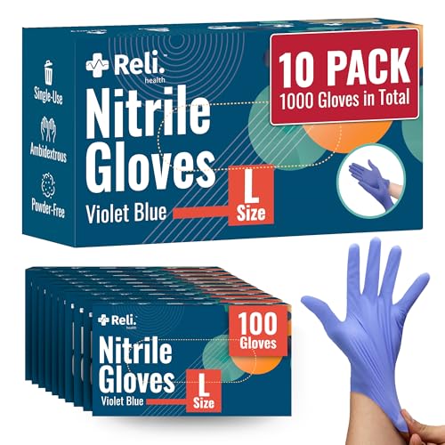 Reli. Nitrile Gloves Large | 1000 Pack Bulk - Violet Blue | Disposable Gloves - Powder Free Latex Free | Single-Use | Nitrile for Cleaning Automotive Salon| Iris Blue Food Safe