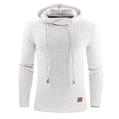 Kinkia Mens Hooded Sweatshirt Causal Long Sleeve Woven Knitted Slim Fit Pullover Hoodies with Drawstring
