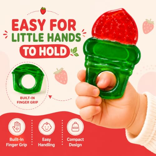 Image of CHICAGOZONE Premium Baby Silicone Teether Ring Toy - BPA Free Soft Teething Toy for Infants, Multi-Texture Sensory Chew Toy, Easy Grip Teether for Babies 3-12 Months, Cute Animal Design (Multicolor) (RED AND GREEN)